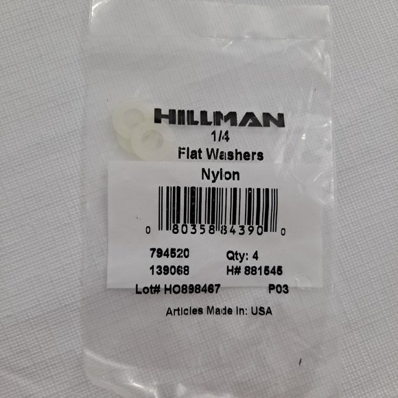 Hillman Flat Washers ¼ Nylon White 4 Piece - Picture 1 of 5